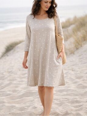 Gudrun Sjödén Polka Dot Tunic Dress Organic Cotton Modal Beige M Pockets Artsy